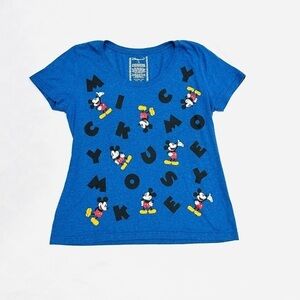 Vintage Disney Store 1990s Mickey Mouse Name Cartoons Pattern Graphic T-shirt